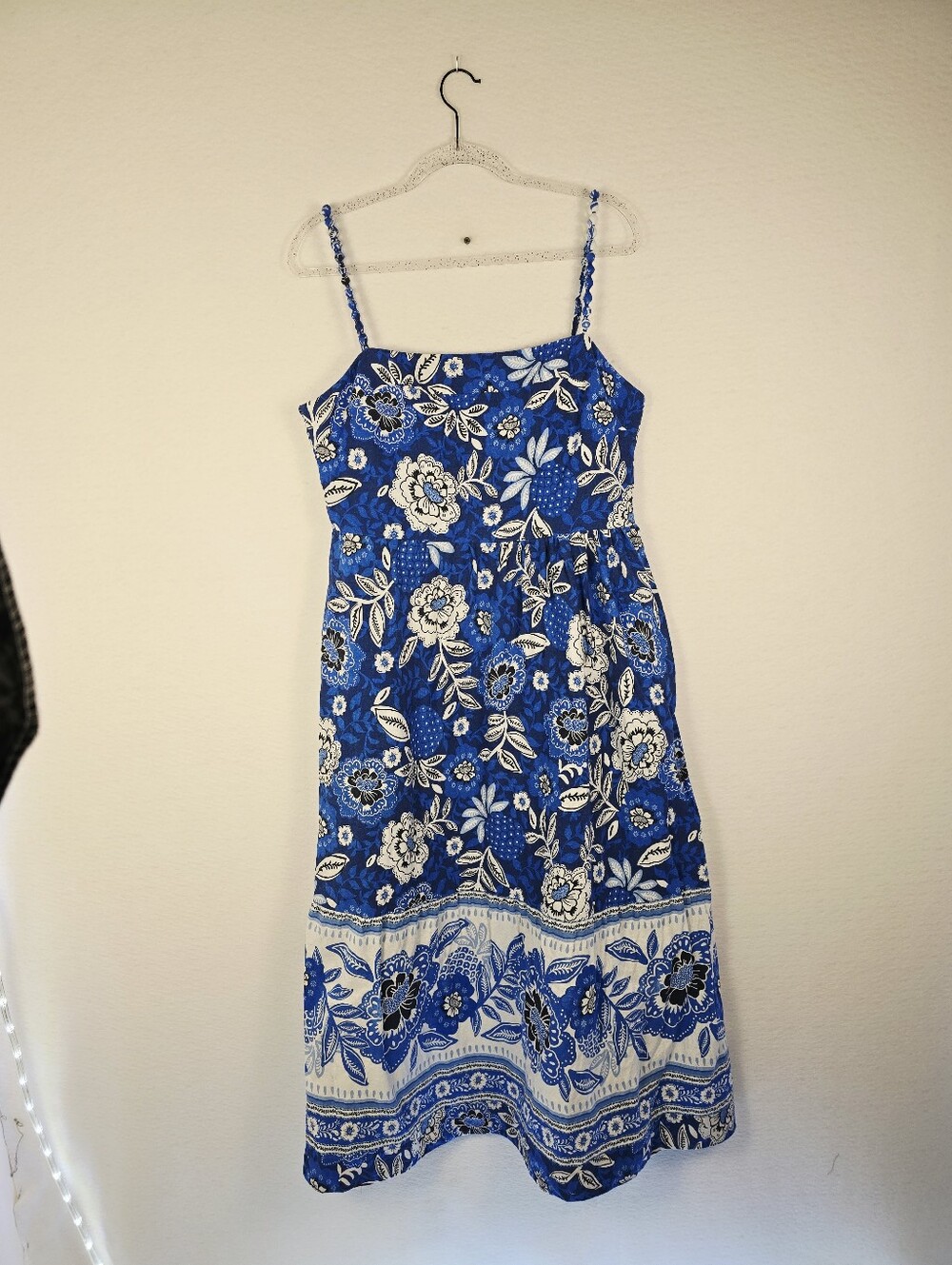 Rachel Zoe Blue White Floral Linen Blend Midi Cottage Sundress. Ladies Large - Picture 2 of 9